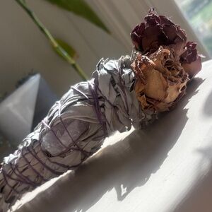 Dried Sage Bundle with Pink Quartz Crystal